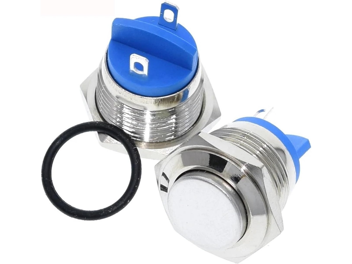 Botão de pressão metálico de 16 mm, à prova d'água, latão niquelado, botão de reinicialização, 1º normalmente aberto, alto