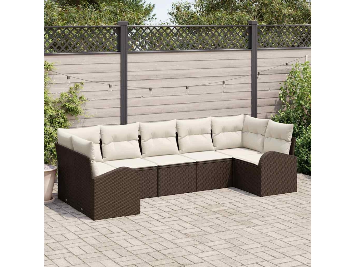 Vidaxl Conjunto De Sofá De Jardim 7 Pcs Marrom E Branco Vime Pe
