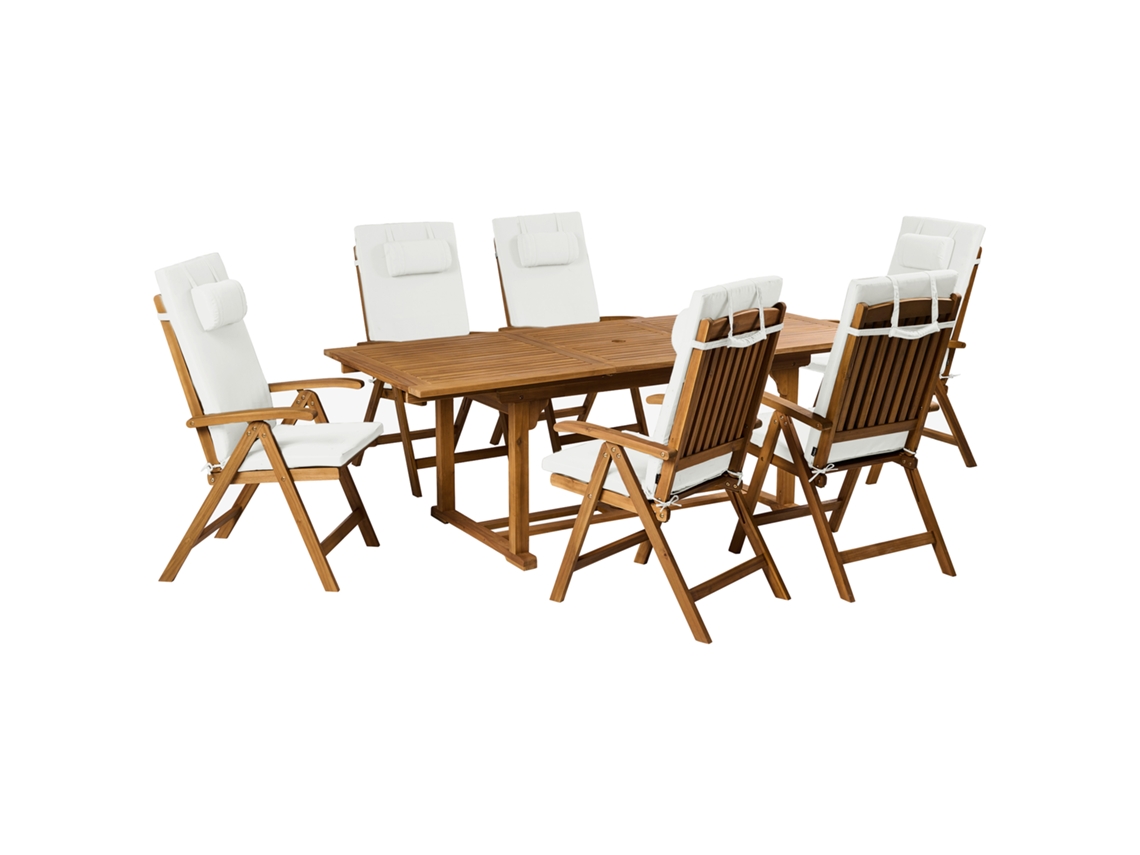 Conjunto De Comedor Exterior Con Sillas Beliani Java Premium De Madera De Acacia Marrón 220x90x74