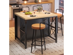 Conjunto Mesa Alta Bar Com Bancos, Ilha Cozinha Com Led, Bancada Multifuncional - Preto