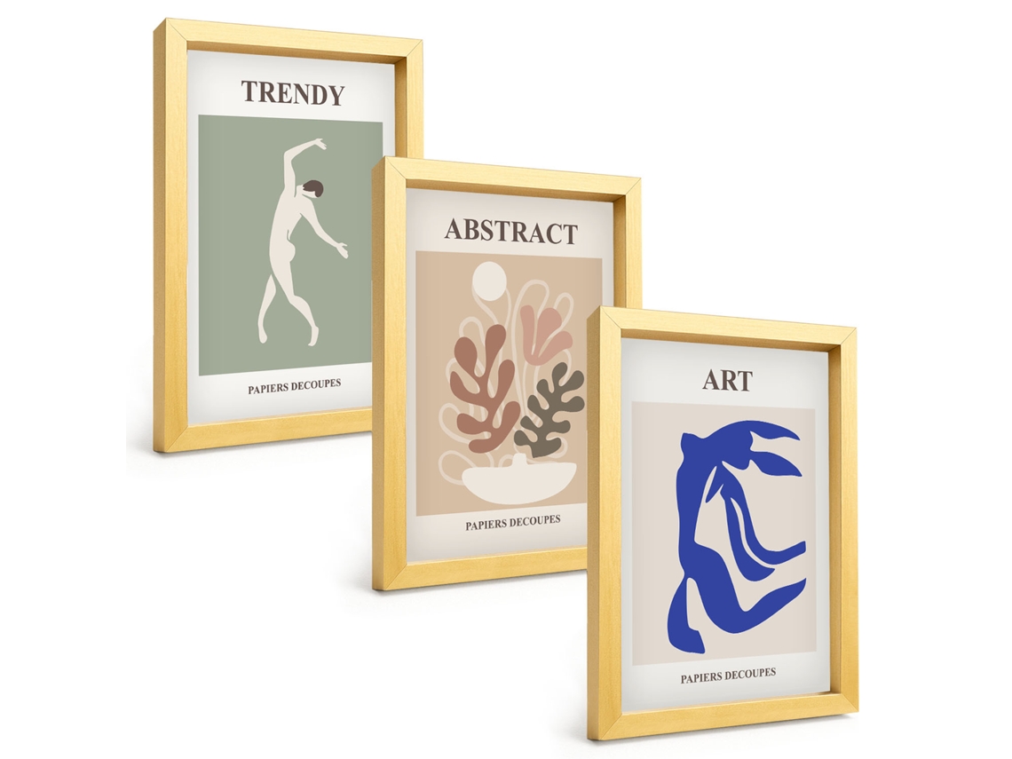 Composição De Quadros Figuras De Plantas Estilosas, Matisse Espelharte (3 Peças 20x30 Cm)