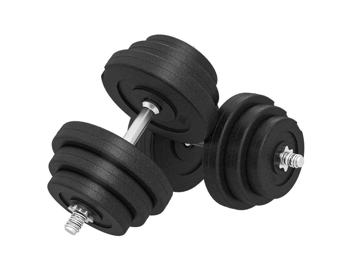 Conjunto de Halteres Pesos Fitness 40kg Ajustável Musculação com Barra Aço e Discos para Ginásio Casa Preto e Prata FYNTERA EUROPA
