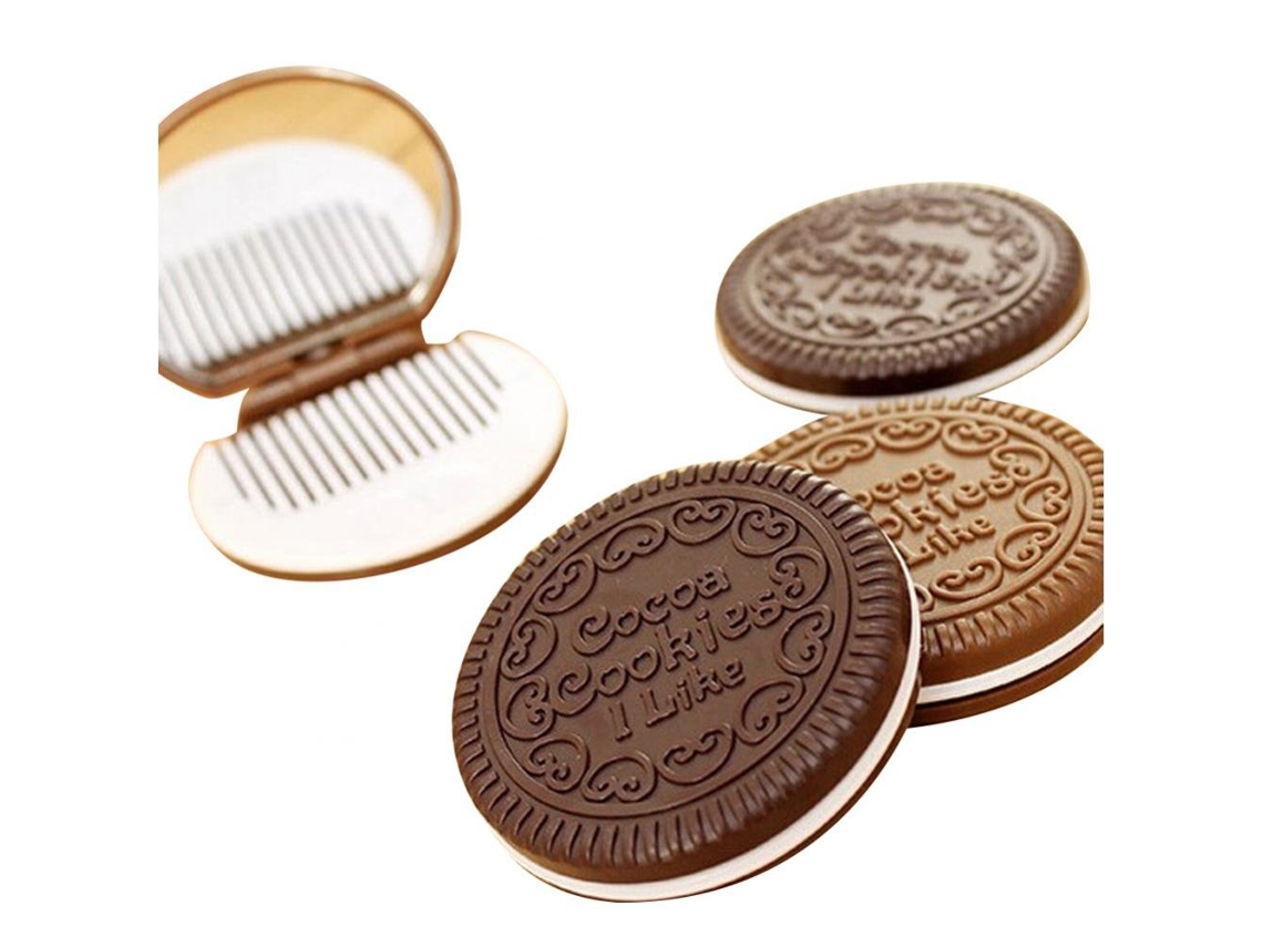 Mini espelho portátil com pente, design fofo de biscoito de chocolate, 2026, acessórios de maquiagem