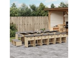 Vidaxl 11 Pcs Conj. Jantar Jardim C/ Almofadões Vime Pe Bege Misturado
