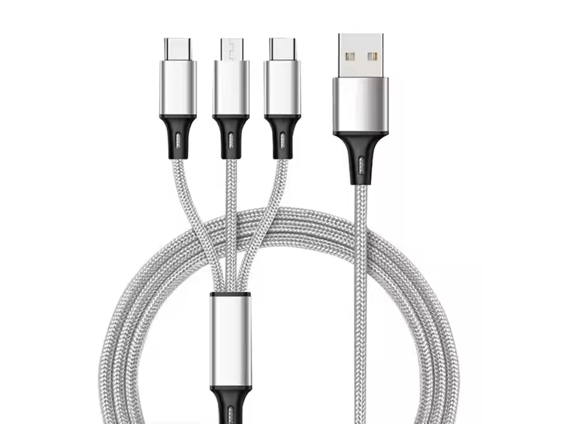 Cabo Usb 3 Em 1 Eifson Para Carregamento, Nylon Trançado, Compatível Com Iphone 14, 13, Samsung, Redmi E Oneplus (cinza)