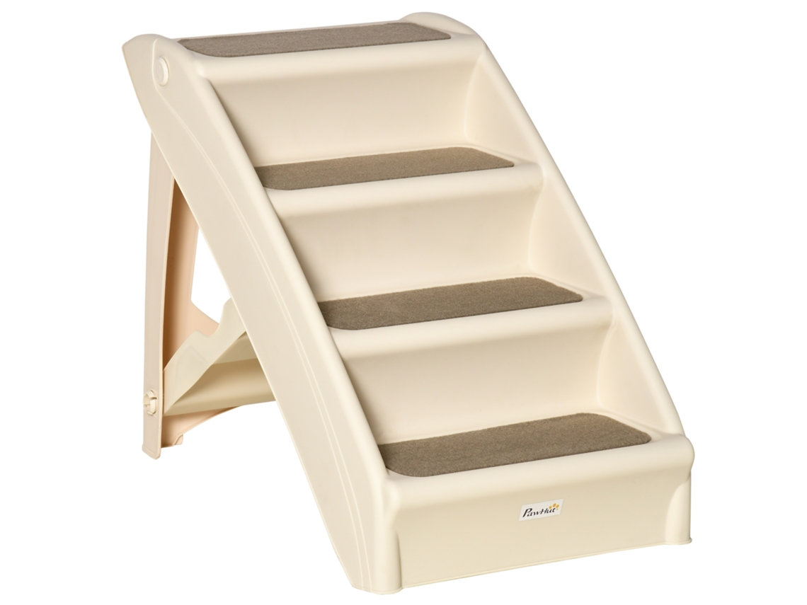 Escada Dobrável com 4 Degraus Antiderrapantes, 62x38x49,5cm Bege | S/MARCA