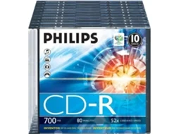 CD-R PHILIPS 80Min 700MB 52x Slim Case (10 unidades)