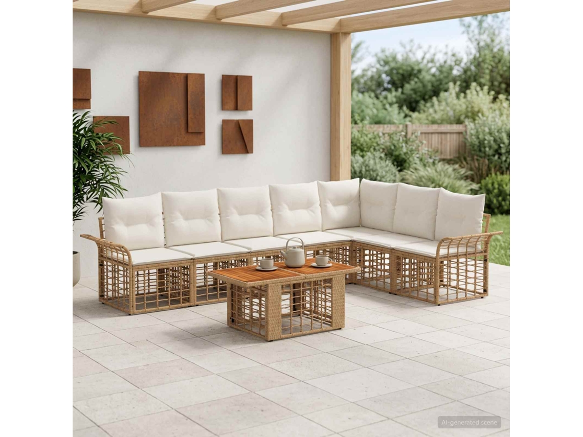 Vidaxl Conjunto De Sofá De Jardim 8 Unid. Natural E Branco Creme