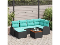 Vidaxl Conjunto De Sofá De Jardim 7 Pcs Preto E Turquesa Vime Pe