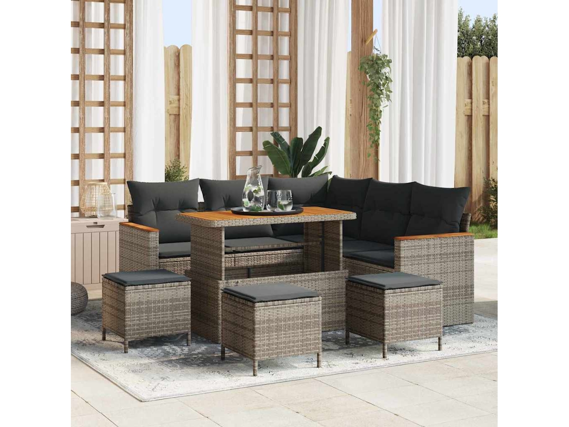 Vidaxl Conjunto De Sofá De Jardim Cinzeto Rattan Sintético