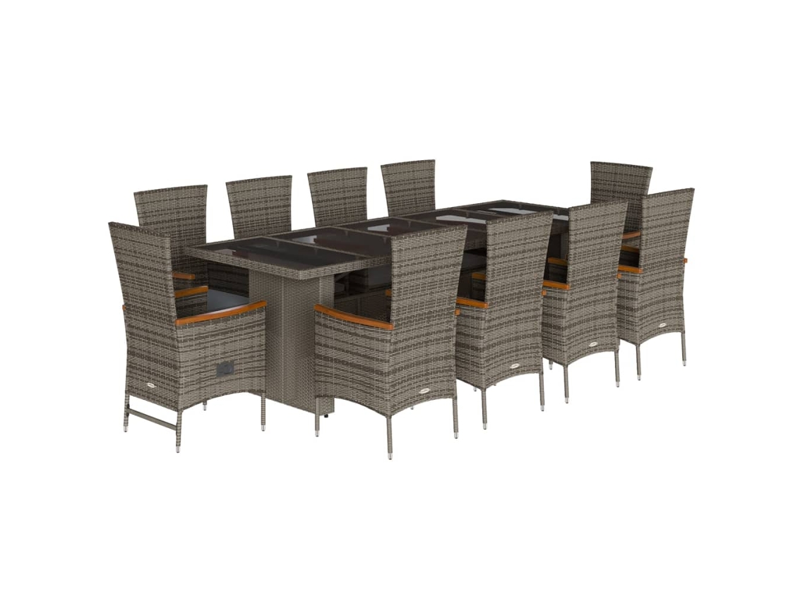 Conjunto de 11 Jantar para Jardim com Almofadões Vime Pe Cinzento MAISON EXCLUSIVE