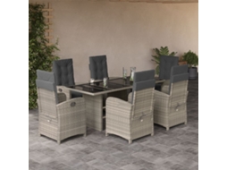Vidaxl 7 Pcs Conj. Jantar P/ Jardim C/ Almofadões Vime Pe Cinza-claro