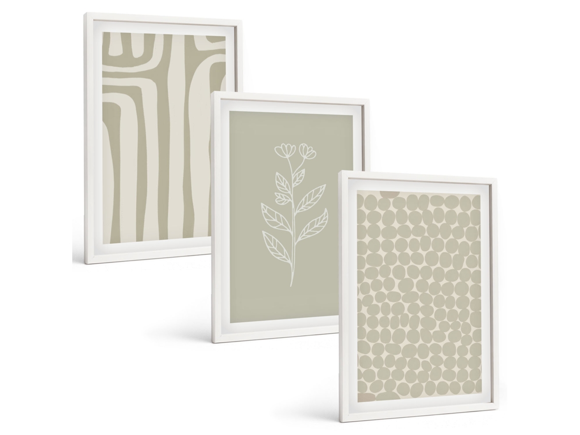 Conjunto De Pinturas Padrões De Plantas Geométricos Espelharte (3 Peças 40x60 Cm)