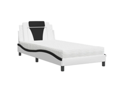 Cama Viana com Colchão 100x200 Cm Couro Artificial Branco e Preto MAISON EXCLUSIVE
