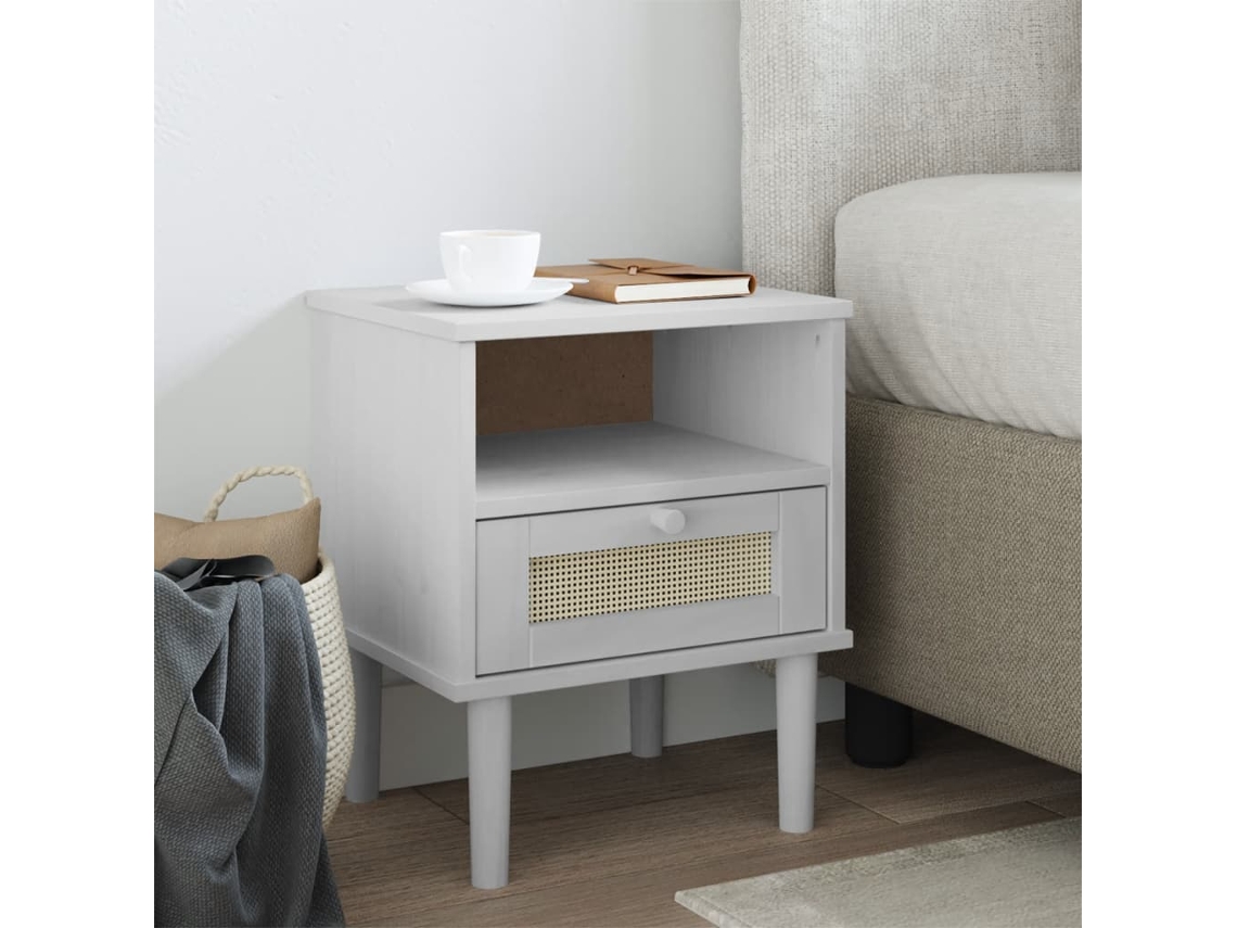 Vidaxl Mesa De Cabeceira Senja 40x35x48 Cm Pinho Maciço Branco