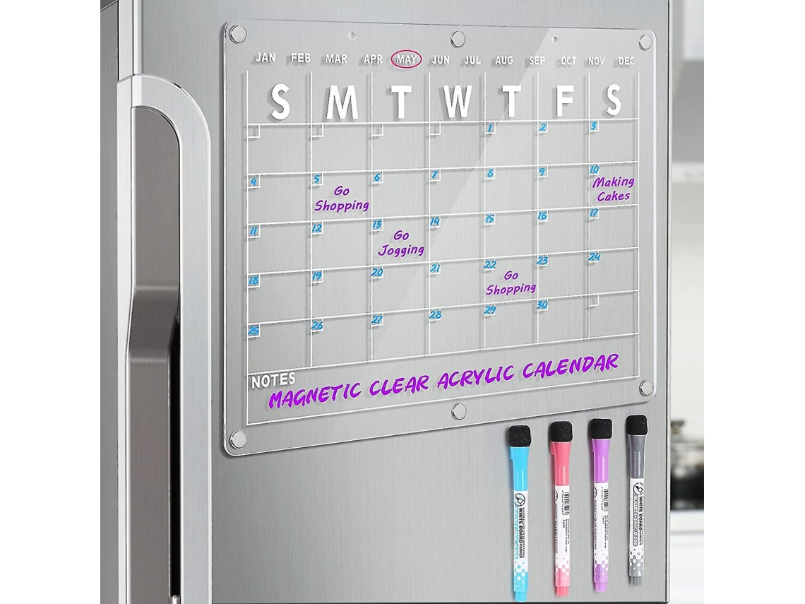 Calendário magnético para geladeira, apagável a seco, transparente, 40,6 x 30,4 cm, com 4 marcadores Slowmoose