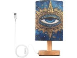 Abajur De Cabeceira Led Para Afastar O Mau Olhado, Ideal Para Quarto, Leitura Com Cúpula De Tecido, Base De Madeira E