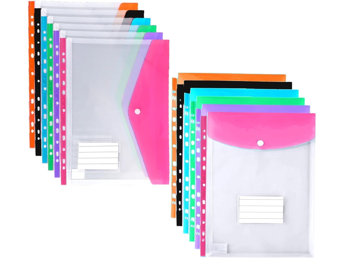 Pastas Plásticas A4 com Furos, Pacote com 12 Unidades, Expansíveis, em Polietileno, Ideais para Guardar Documentos BRILVIBERA