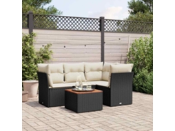 Vidaxl 5 Pcs Conjunto Sofás De Jardim Com Almofadões Vime Pe Preto
