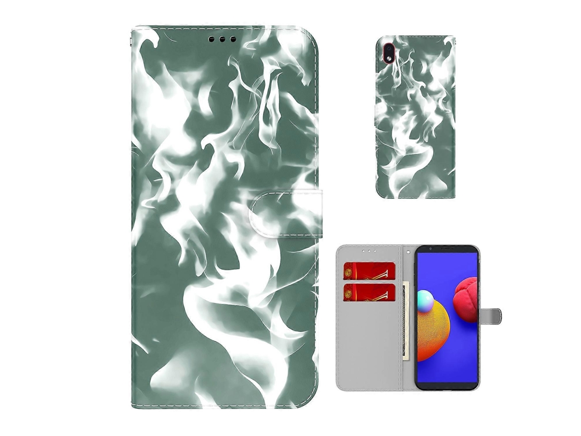Capa De Couro Com Estampa De Névoa Em Nuvens, Formato Horizontal, Com Suporte, Compartimento Para Cartões E Carteira Para Samsung Galaxy A01 Core.