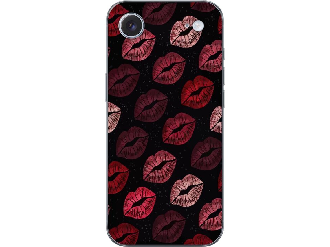 Capa Para Celular Compatível Com Apple Iphone Air. Estampa Repetida De Lábios Vermelhos Sobre Fundo Escuro, Um Motivo Elegante E Decorativo.