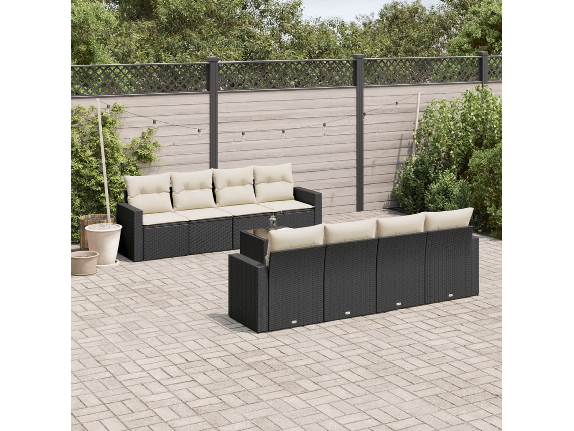 Vidaxl 9 Pcs Conjunto De Sofás P/ Jardim C/ Almofadões Vime Pe Preto