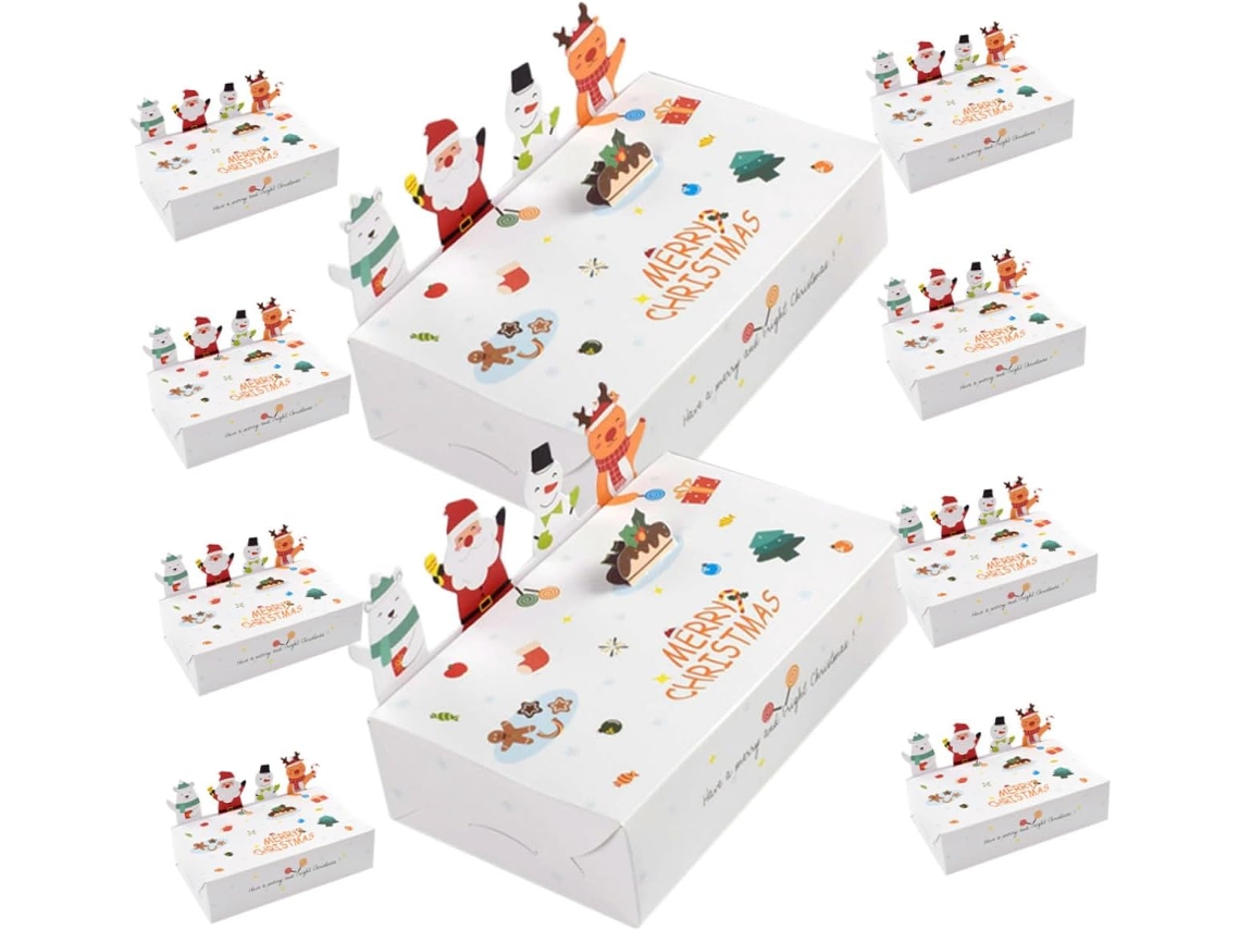 Conjunto De 10 Caixas Presente Natal Para Doces E Biscoitos, Dobráveis, Em Papel, Tamanho Compacto, Cores Vibrantes E