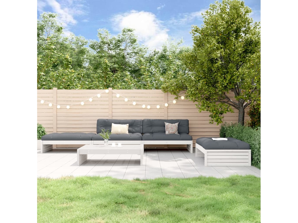 Vidaxl 5pcs Conjunto Lounge Jardim C/ Almofadões Madeira Maciça Branco