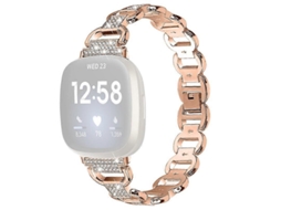 Pulseira De Relógio De Liberação Rápida Para Fitbit Versa 4/sense 2, Metal, Decorada Com Strass. Olysi Shop
