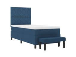 Cama Bospring Com Colchão E Banco Azul Tecido Vidaxl Azul Fabric (90x190 Cm)