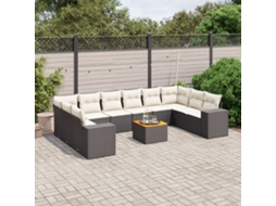 Vidaxl 11 Pcs Conjunto Sofás De Jardim C/ Almofadões Vime Pe Preto