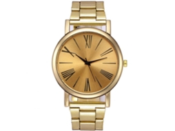 Relógio analógico de quartzo com pulseira de aço, casual para mulheres e homens (dourado)