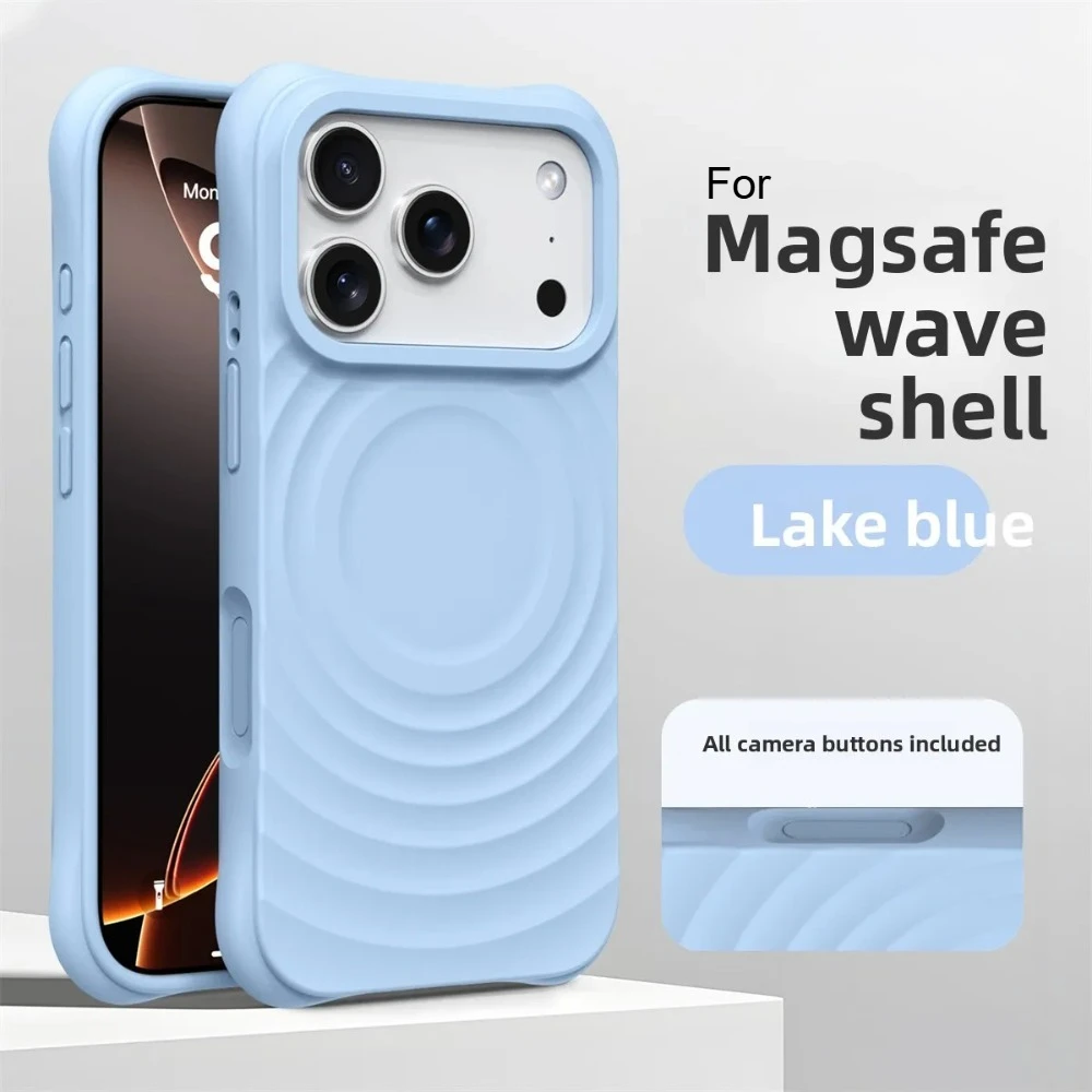 (azul Lago, Iphone Air) Capa Com Textura De Ondulação De Água, Compatível Com Carregamento Magnético Magsafe, Silicone Líquido