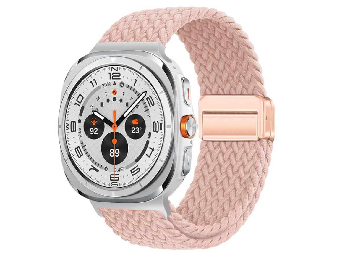 Bracelete Para Samsung Galaxy Watch Ultra - Nylon Trançado Com Fivela Magnética (47mm) - Rosa-areia