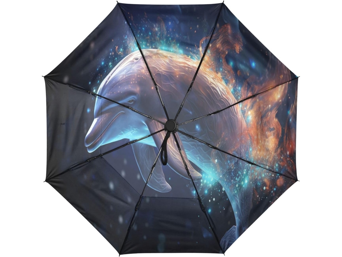Guarda Chuva de Viagem Automático Blue Starry Dolphin Resistente Tecido Férias | S/MARCA