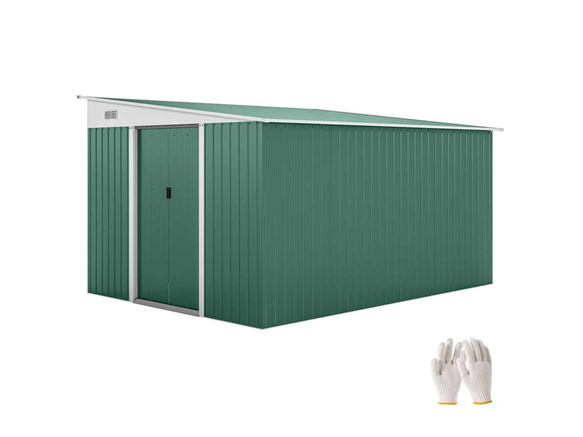 Galpão de Jardim Externo 8,9 M² 280x345x201 Cm com Porta e 2 Janelas para Armazenamento de Ferramentas, Verde Ge