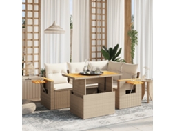 Vidaxl 5 Pcs Conjunto De Sofás P/ Jardim Com Almofadões Vime Pe Bege