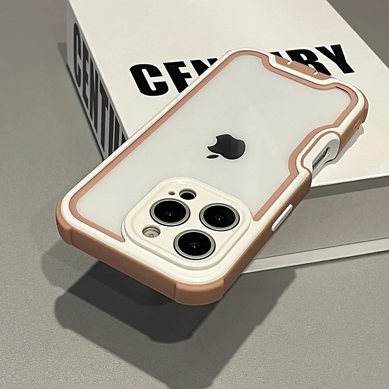 Capa Protetora Transparente De Luxo, Resistente A Impactos, Em Material Misto Espesso (branco E Rosa) Para Iphone 15.