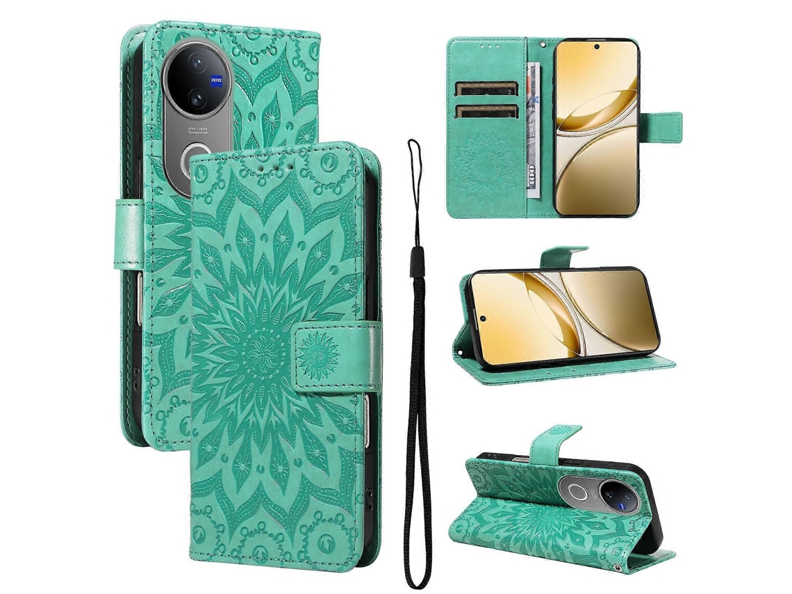 Capa De Celular De Couro Com Padrão De Girassol Em Relevo