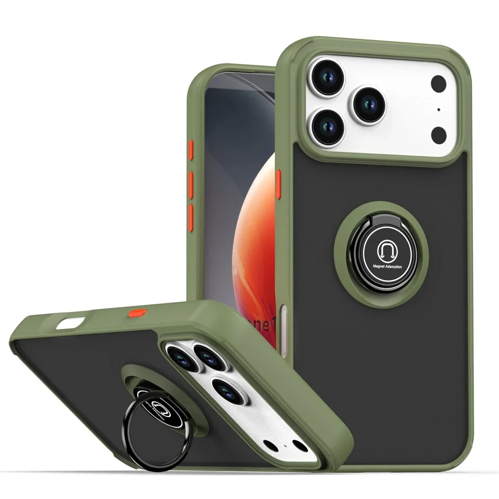 (verde-militar, Iphone 16 Plus) Capa Com Anel Magnético – Toque Confortável, Proteção De Lente Resistente A Impactos