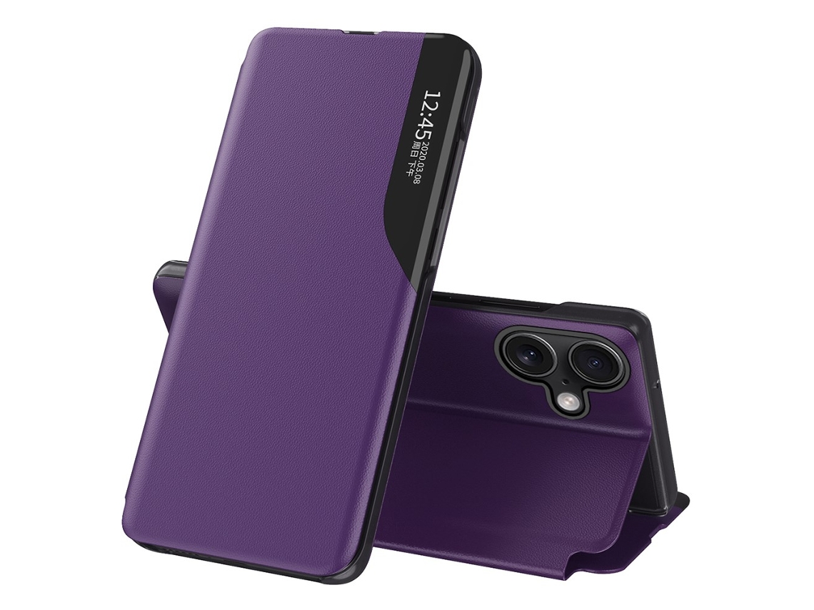 Capa Em Couro Pu Roxo Para Apple Iphone 16plus