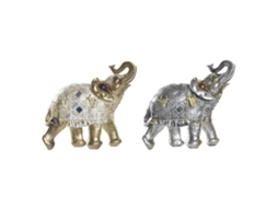 Figura Decorativa DKD HOME DECOR Elefante Prateado Dourado Resina (22,5x10,7x21,5 cm) (2 Unidades)