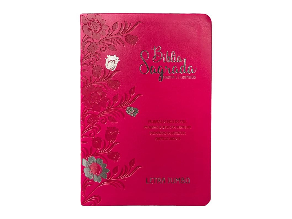 Livro Bíblia L. Jumbo Arc Full Color Capa Pu Luxo C/ Harpa - Floral Pink De Diversos (português Do Brasil)
