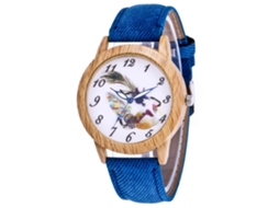 Relógio de Pulso Feminino de Quartzo com Pulseira de Jeans Estilo Simples Azul