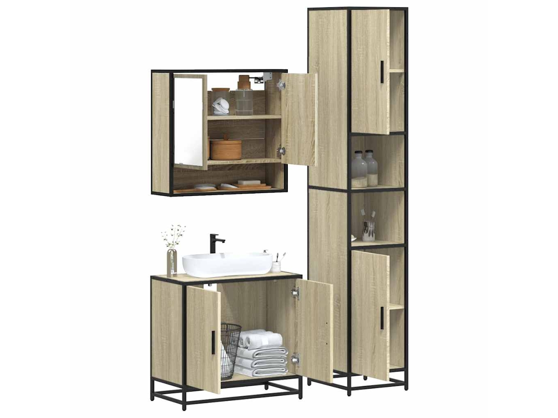 Vidaxl 3 Pcs Conj. Móveis Casa Banho Derivados Madeira Carvalho Sonoma