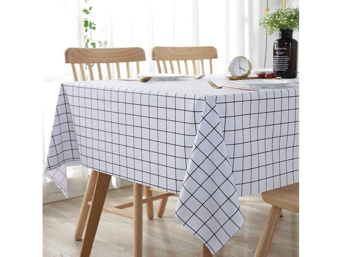 Toalha De Mesa Retangular Quadriculada Em Pvc Impermeável