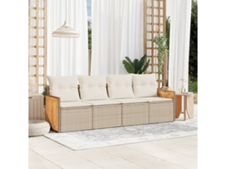 Vidaxl 4 Pcs Conjunto De Sofás Para Jardim C/ Almofadões Vime Pe Bege