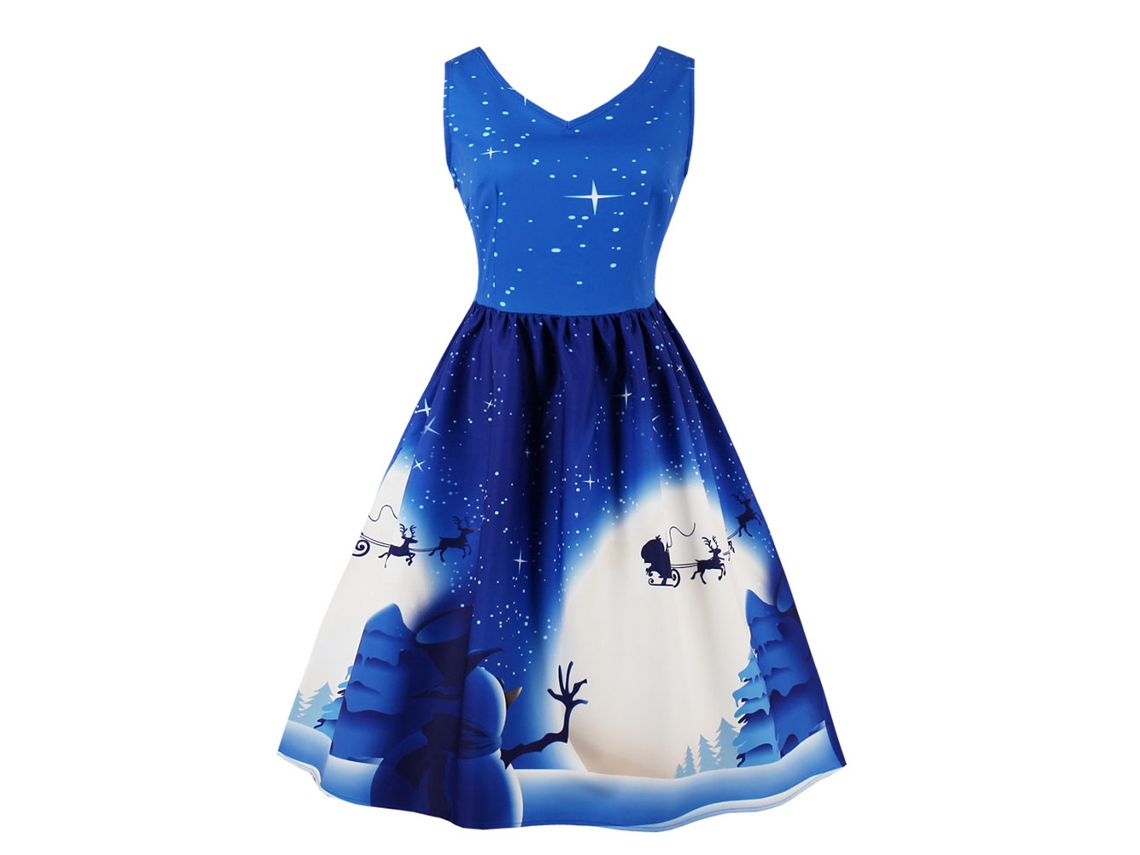 Vestido Vintage De Natal Midie Sem Mangas Com Floco De Neve, Feminino E Casual, Laxiscreed