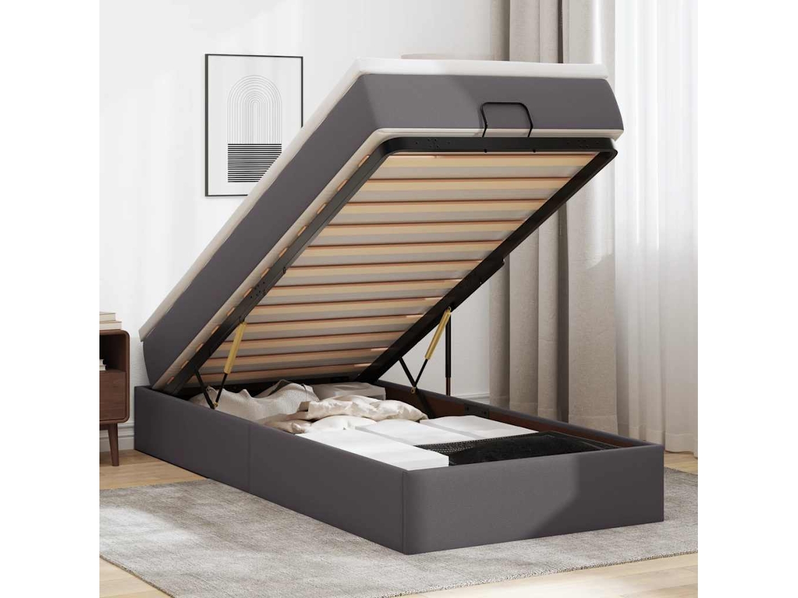 Moldura De Cama Síriaxl Otomana Com Colchão Cinza 90x190cm Couro Falso