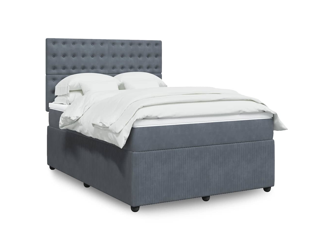 Vidaxl Cama Com Molas/colchão 140x200 Cm Veludo Cinzento-escuro